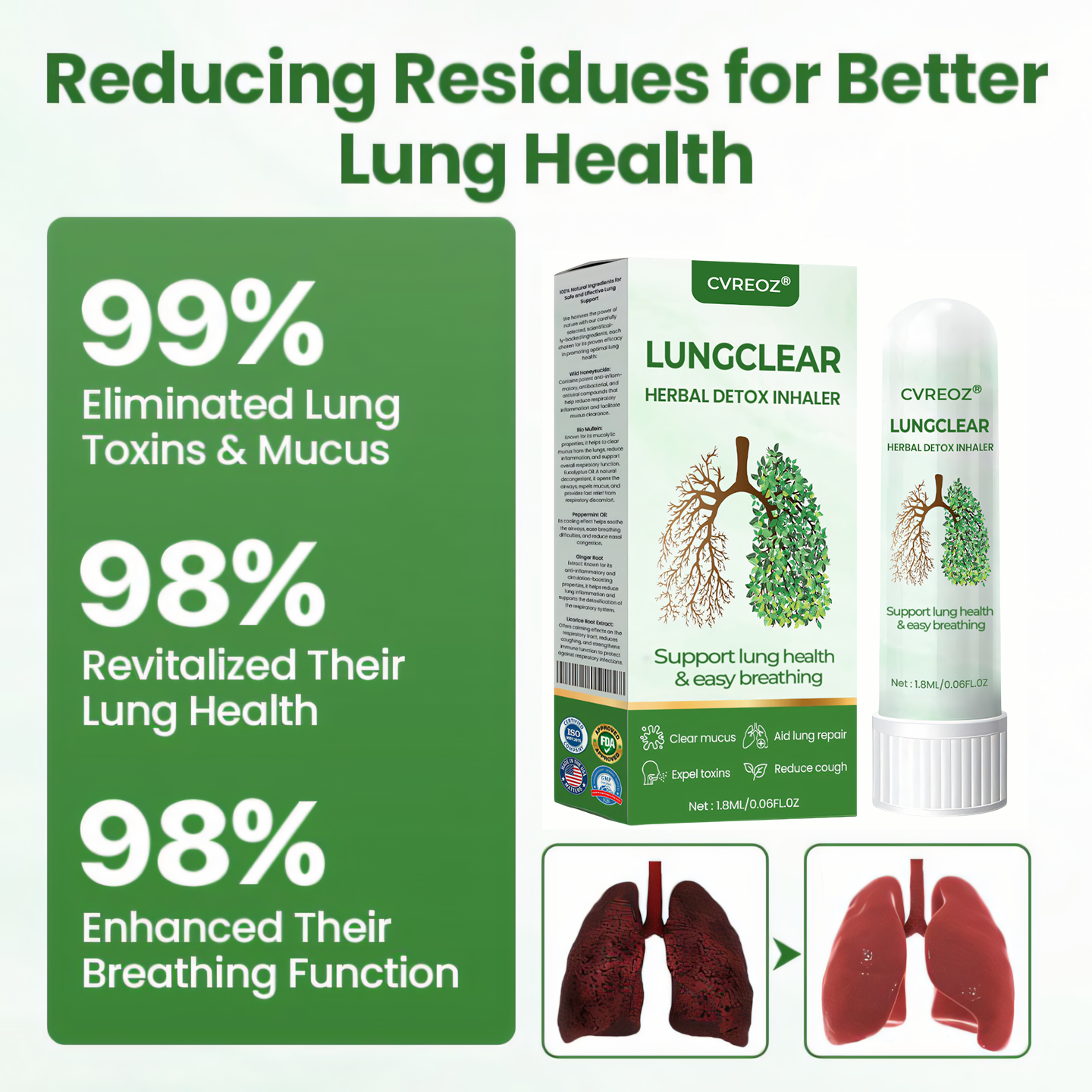 🌿CVREOZ® LungClear Herbal Detox Inhaler 🍃 LAST DAY PROMOTION 60% OFF ⏰