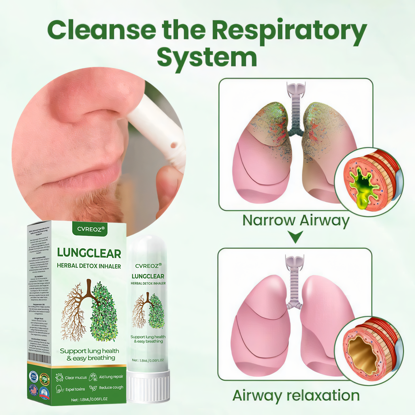 🌿CVREOZ® LungClear Herbal Detox Inhaler 🍃 LAST DAY PROMOTION 60% OFF ⏰